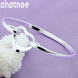 925 Silver Heart Bangle Bracelet for Women - Engagement Wedding Charm Jewelry