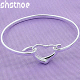 925 Silver Heart Bangle Bracelet for Women - Engagement Wedding Charm Jewelry