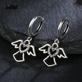 925 Silver Heart Angel Hoop Earrings Women Jewelry Gift