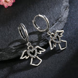 925 Silver Heart Angel Hoop Earrings Women Jewelry Gift