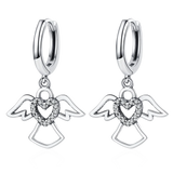 925 Silver Heart Angel Hoop Earrings Women Jewelry Gift