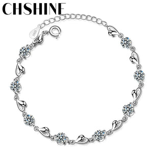 925 Silver Love Heart Bracelets Zircon Wedding Jewelry Chshine
