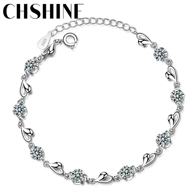 925 Silver Love Heart Bracelets Zircon Wedding Jewelry Chshine