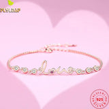 925 Silver Heart Chain Bracelet Women Rose Plated Jewelry