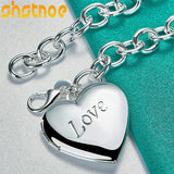 925 Silver Heart Frame Pendant Chain Bracelet for Women