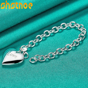 925 Silver Heart Frame Pendant Chain Bracelet for Women