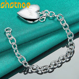 925 Silver Heart Frame Pendant Chain Bracelet for Women