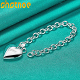 925 Silver Heart Frame Pendant Chain Bracelet for Women