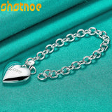 925 Silver Heart Frame Pendant Chain Bracelet for Women