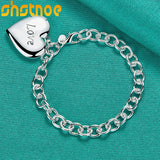 925 Silver Heart Frame Pendant Chain Bracelet for Women