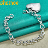 925 Silver Heart Frame Pendant Chain Bracelet for Women