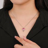 925 Silver Love Heart Necklace Pink Purple Zircon Pendant