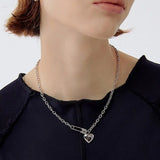 925 Silver Heart Paper Clip Necklace Women Thai Silver Sweater Chains