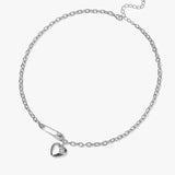 925 Silver Heart Paper Clip Necklace Women Thai Silver Sweater Chains