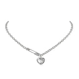 925 Silver Heart Paper Clip Necklace Women Thai Silver Sweater Chains