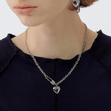 925 Silver Heart Paper Clip Necklace Women Thai Silver Sweater Chains