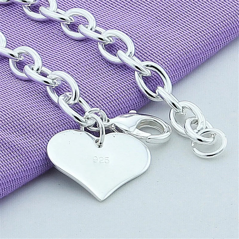 925 Silver Love Heart Pendant Bracelet Woman Charm Wedding Party Jewelry
