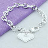 925 Silver Love Heart Pendant Bracelet Woman Charm Wedding Party Jewelry