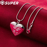 925 Silver Heart Photo Frame Pendant Necklace 16-30" Chain Wedding Charm Jewelry