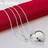 925 Silver Heart Photo Frame Pendant Necklace 16-30" Chain Wedding Charm Jewelry