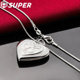 925 Silver Heart Photo Frame Pendant Necklace 16-30" Chain Wedding Charm Jewelry