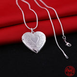 925 Silver Heart Photo Frame Pendant Necklace for Women Wedding Gift