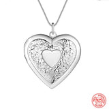 925 Silver Heart Photo Frame Pendant Necklace for Women Wedding Gift