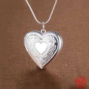 925 Silver Heart Photo Frame Pendant Necklace for Women Wedding Gift