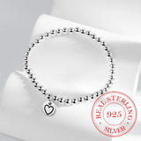 925 Silver Love Heart Bead Bracelet for Women Girls