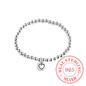 925 Silver Love Heart Round Bead Charm Bracelet for Women Girls