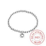 925 Silver Love Heart Round Bead Charm Bracelet for Women Girls