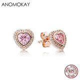 925 Silver Heart Stud Earrings CZ Anniversary Rose Jewelry