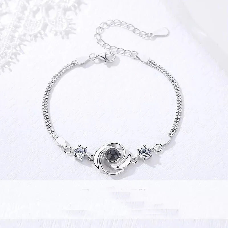 925 Silver Love Heart Chain Bracelet 100 Languages I Love You Projection