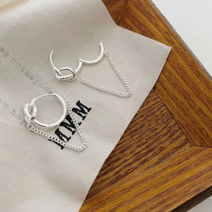925 Silver Love Knot Circle Hoop Earrings - Tassel Chain