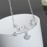 925 Silver Love Letter Heart Zircon Pendant Necklace for Women