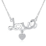 925 Silver Love Letter Heart Zircon Pendant Necklace for Women