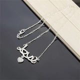 925 Silver Love Letter Heart Zircon Pendant Necklace for Women