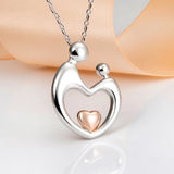 925 Silver Mother & Child Pendant Necklace Heart Family Jewelry