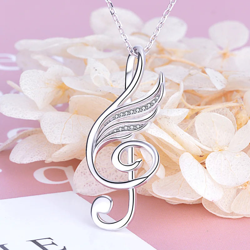 925 Silver Love Music Pendant Necklace with Zirconia for Women