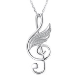 925 Silver Love Music Pendant Necklace with Zirconia for Women