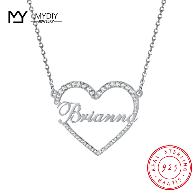 925 Silver Love Name Text Couple Name Necklace Pendant Gift For Girlfriend