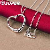 925 Silver Love Heart Pendant Necklace 18 Inch Chain Wedding Engagement Jewelry