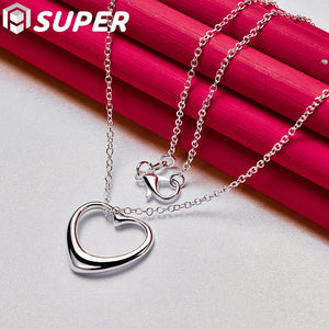 925 Silver Love Heart Pendant Necklace 18 Inch Chain Wedding Engagement Jewelry
