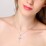 925 Silver Love Crystal Cross Necklace Religious Pendant