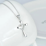 925 Silver Love Crystal Cross Necklace Religious Pendant