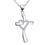 925 Silver Love Crystal Cross Necklace Religious Pendant