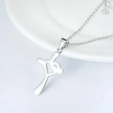 925 Silver Love Crystal Cross Necklace Religious Pendant