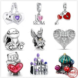 925 Silver Family Heart Charm Inlaid Crystal Bead