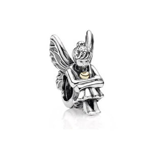 925 Silver Family Heart Charm Inlaid Crystal Bead