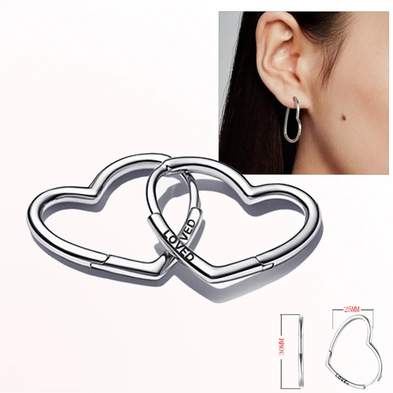 925 Silver Loved Heart Ear Hoops Earrings for Women